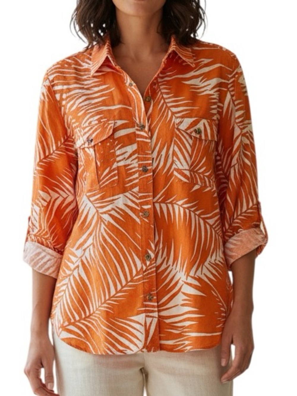 CRAIG TAYLOR: Women’s Button-Down Tropical Leaf Dress Shirt -Size XL